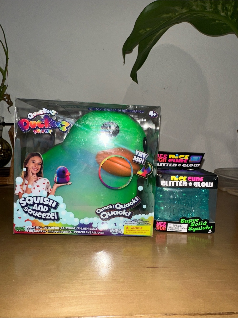 Tie Dye Green Squishy Duck Toy & Needoh Nice Cube